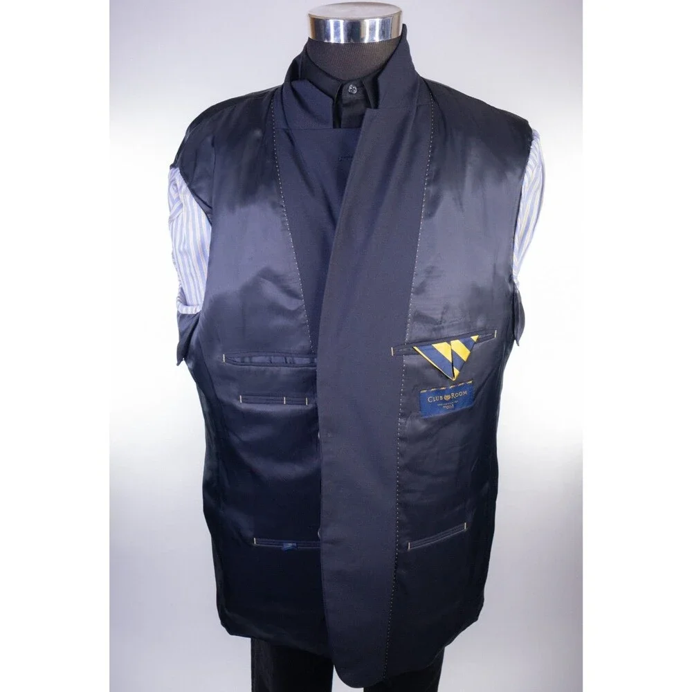 Club Room Charter Club Blazer Sz 48L Navy Gold Button Wool 2 Button Blazer Coat